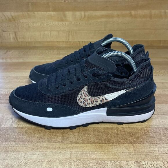 Nike Waffle One Black Multi-Color Leopard Print DJ9776-001 Women's Sneakers - Picture 2 of 6